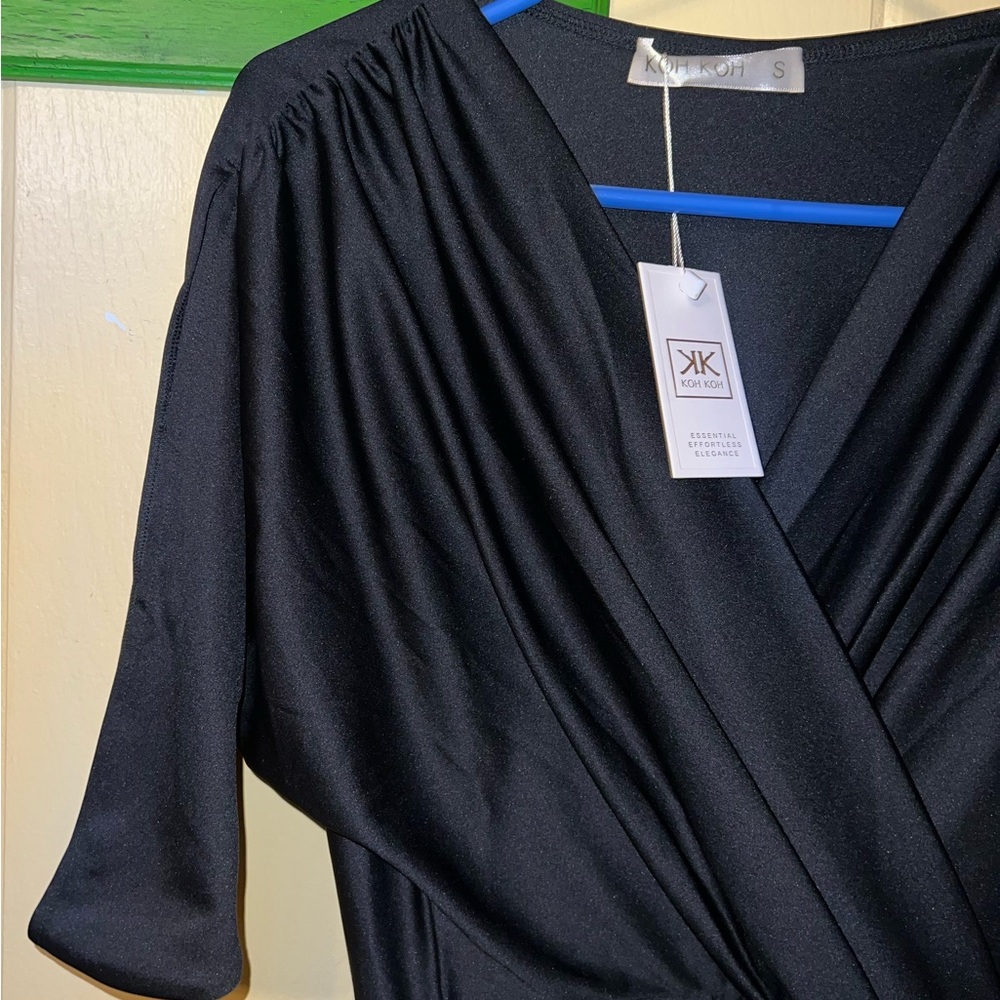 NWT Koh Koh Black Elegant V Neck Slit Short Sleeve Formal Chic Maxi Dress Size S - Picture 7 of 13